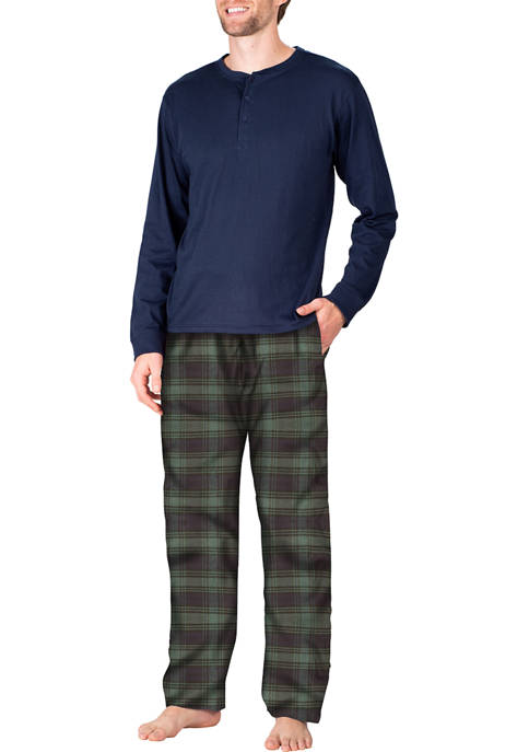 SLEEPHERO Mens Flannel Pajama Set Black with Green