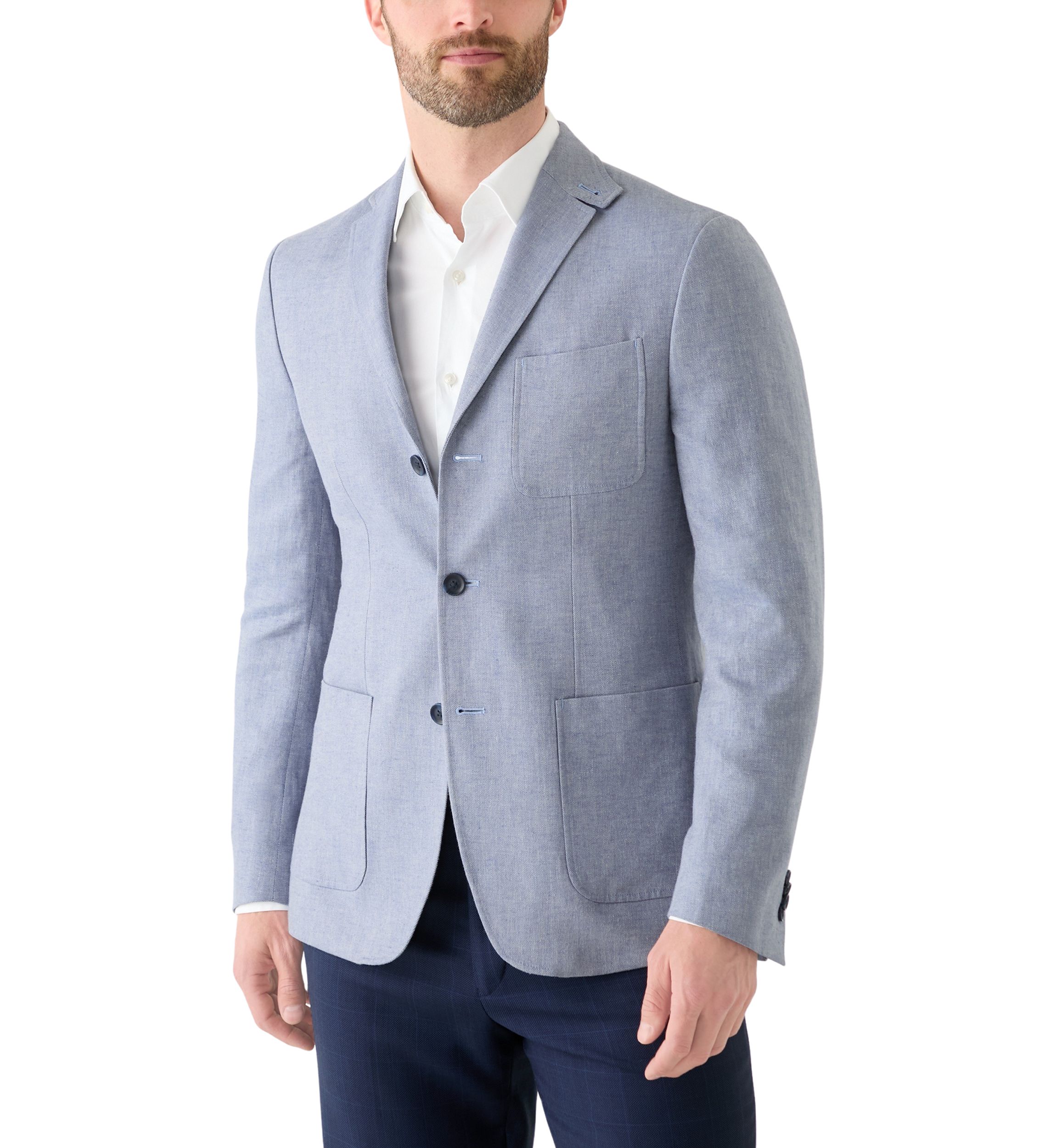 Blue Linen 3-Button Collared Sport Coat 