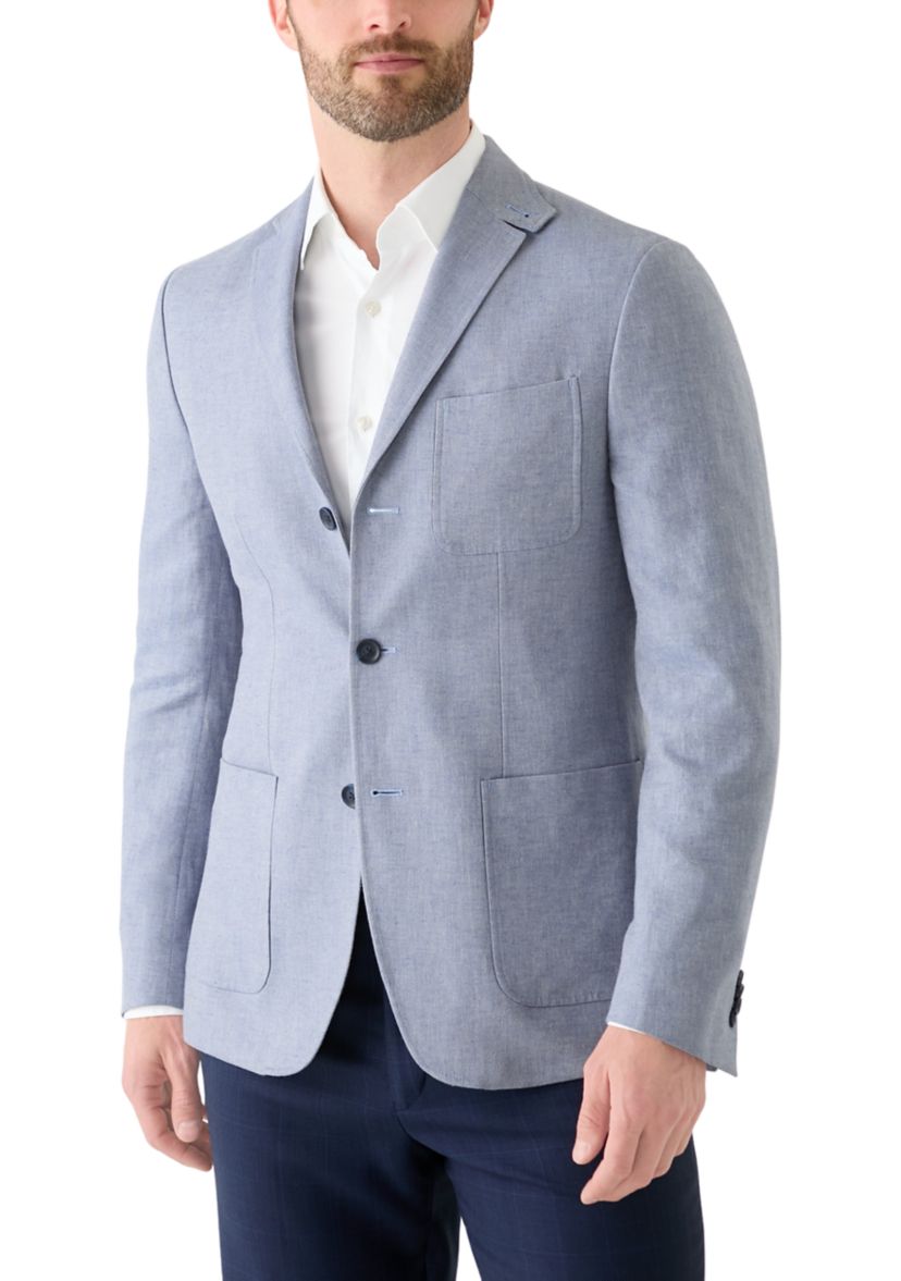 Blue Linen 3-Button Collared Sport Coat 