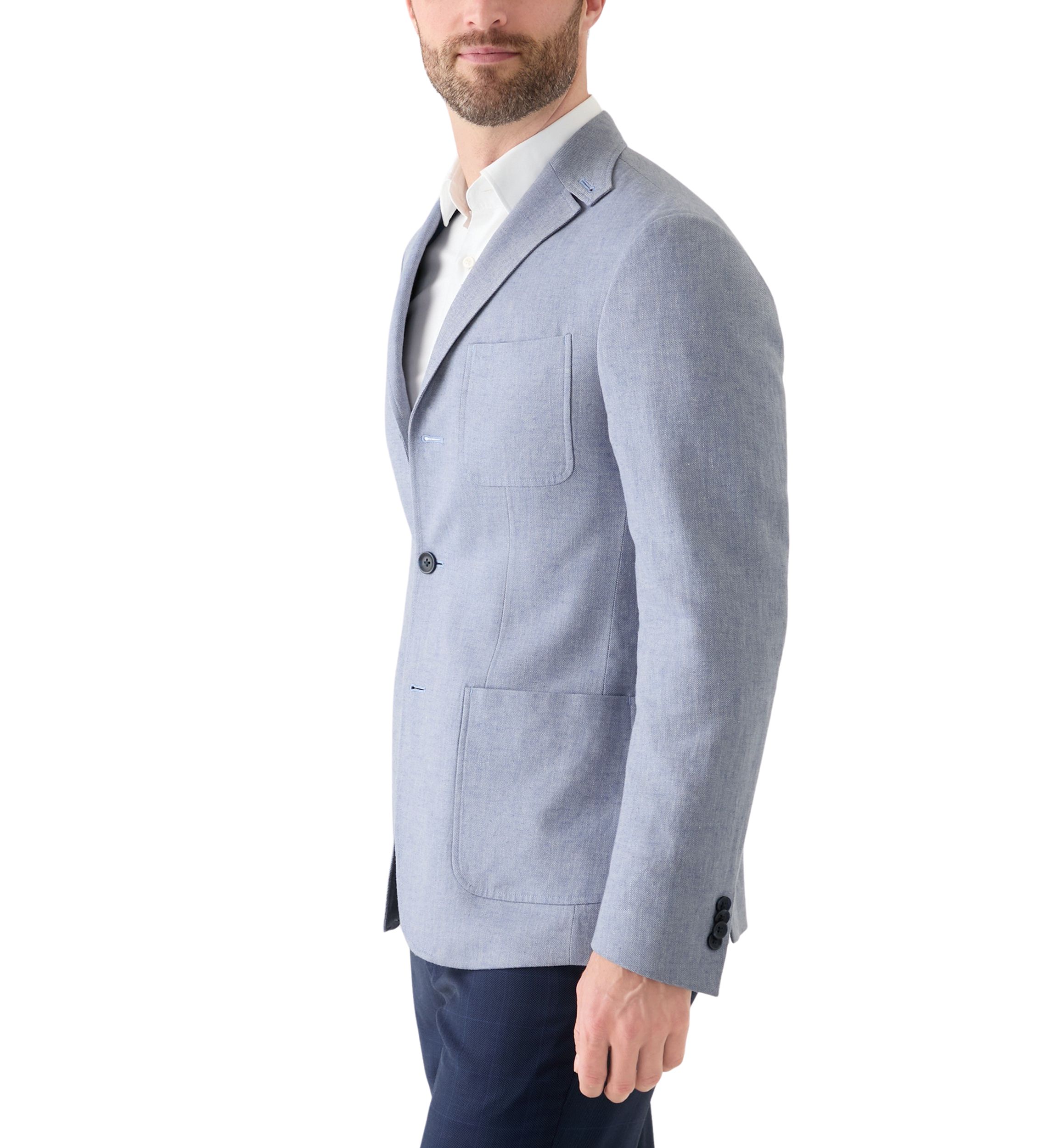 Blue Linen 3-Button Collared Sport Coat 