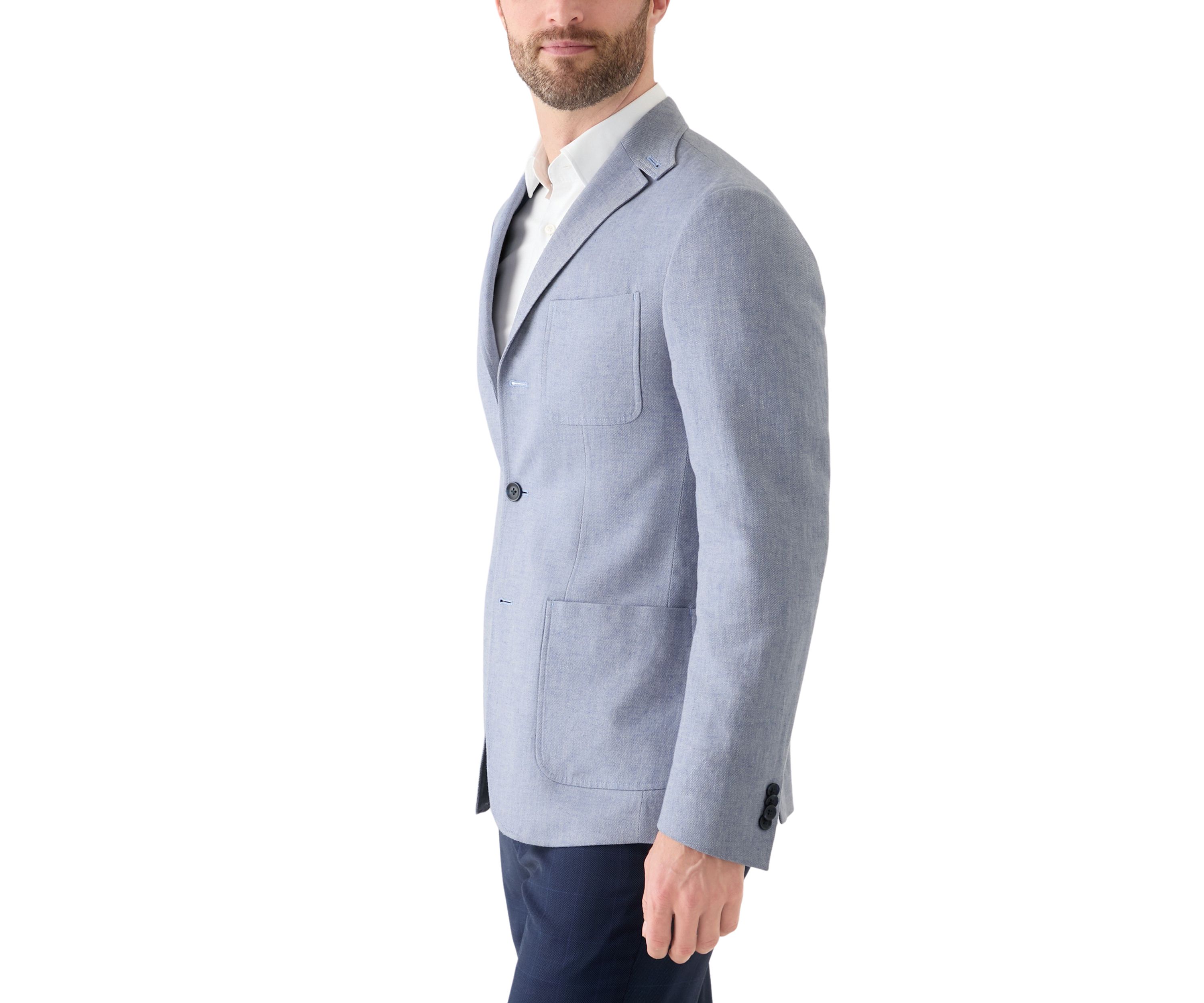 Blue Linen 3-Button Collared Sport Coat 