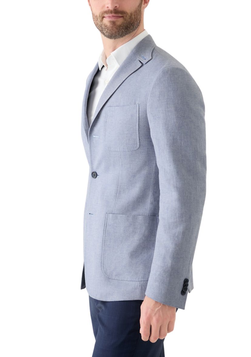 Blue Linen 3-Button Collared Sport Coat 