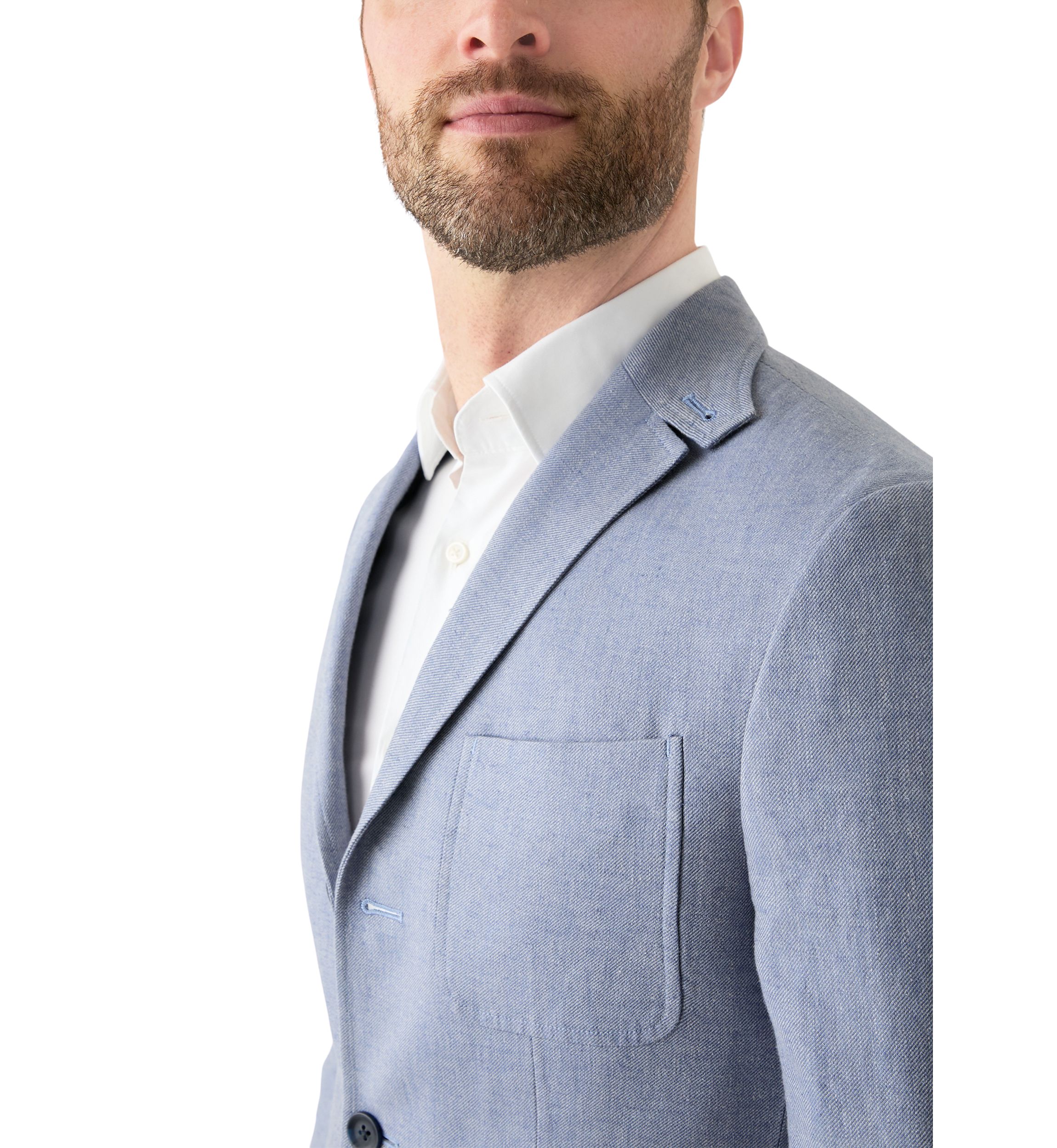 Blue Linen 3-Button Collared Sport Coat 