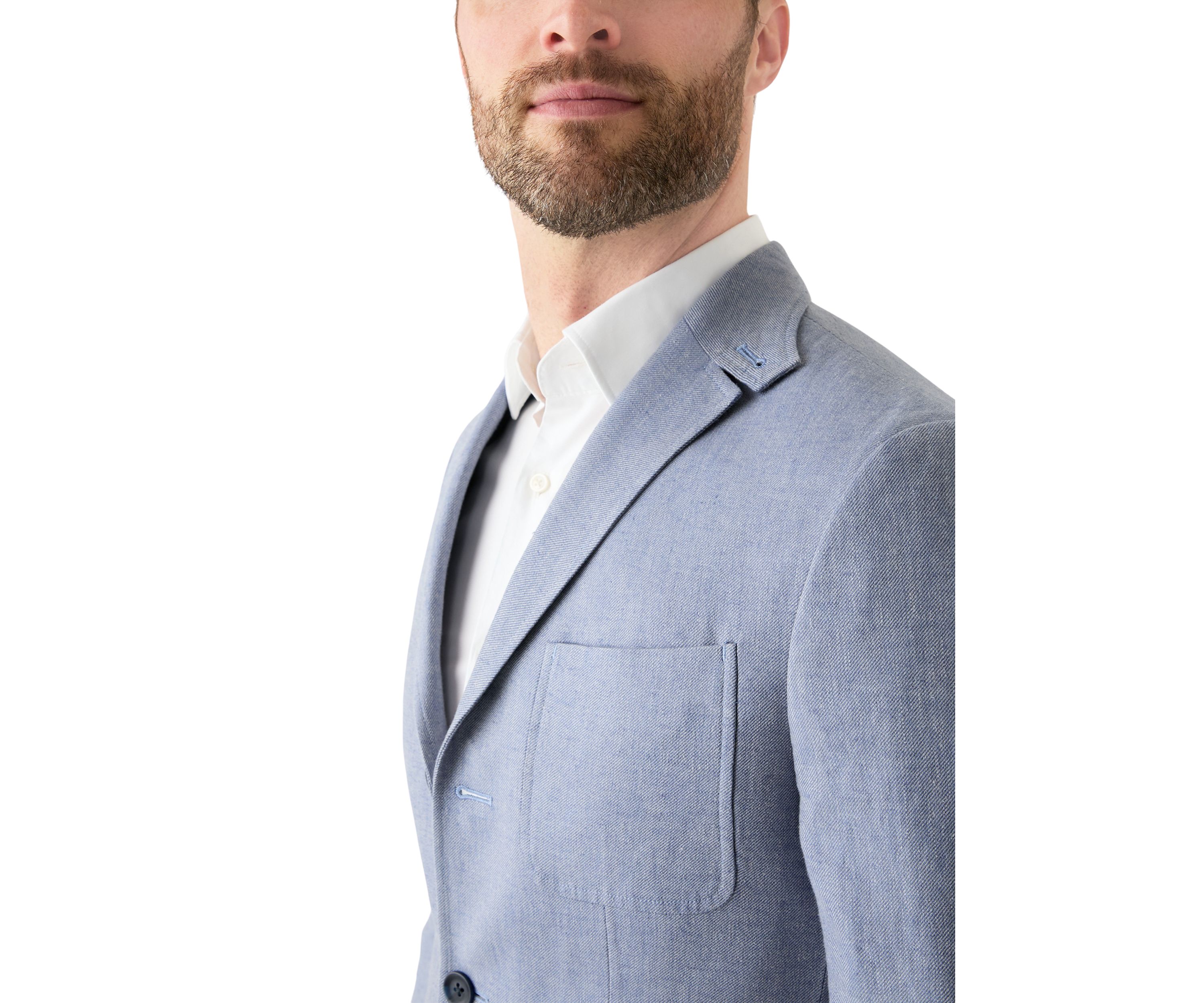 Blue Linen 3-Button Collared Sport Coat 