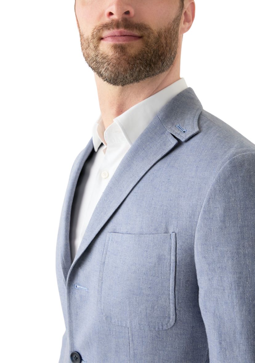Blue Linen 3-Button Collared Sport Coat 