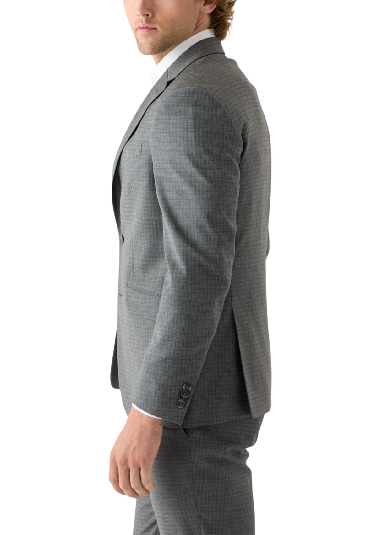 Mens Black Gray Graph Check Printed Suit Separate Jacket
