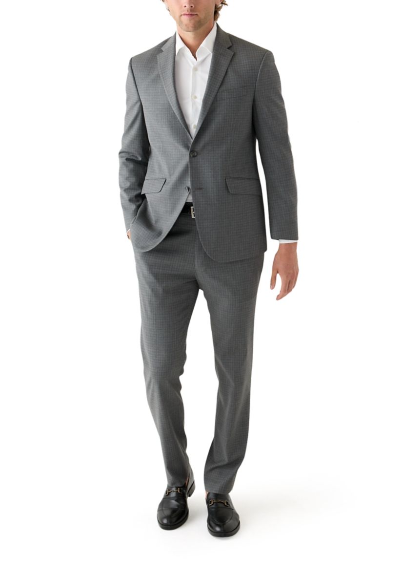 Mens Black Gray Graph Check Printed Suit Separate Jacket