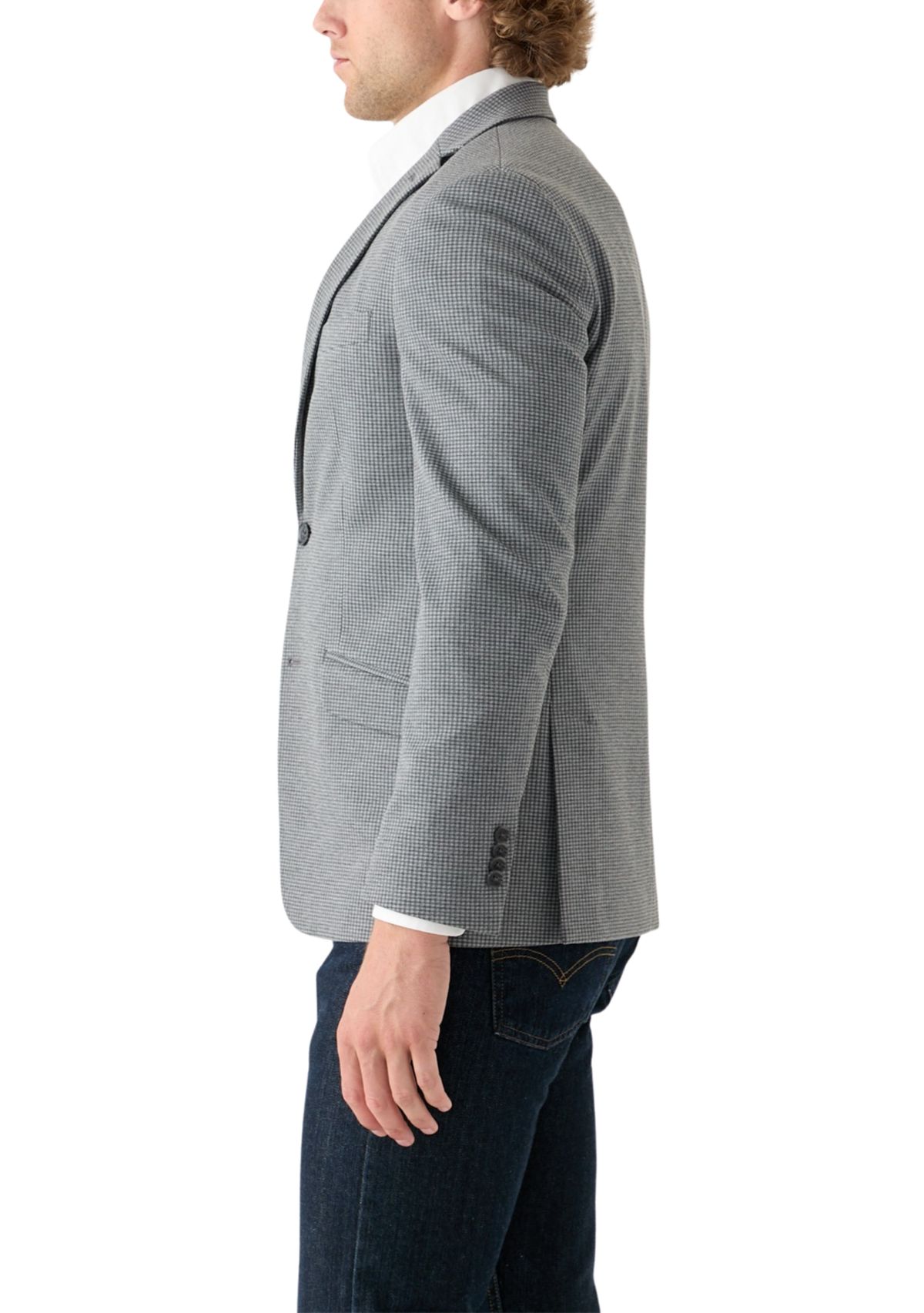 Mens Gray Black Check Printed Suit Separate Jacket