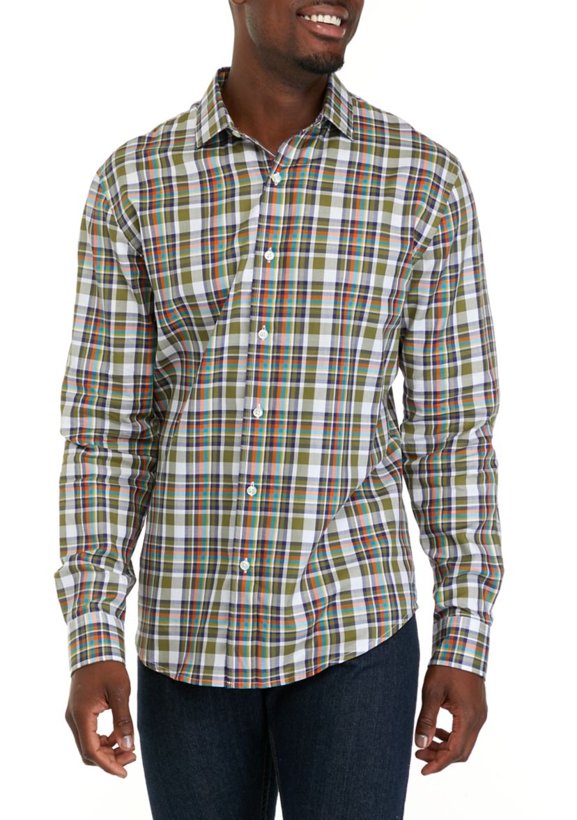 Mens Long Sleeve Woven Plaid Shirt
