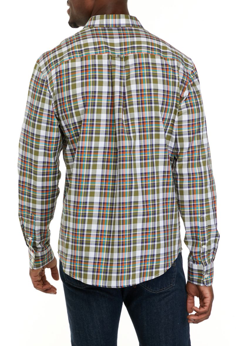 Mens Long Sleeve Woven Plaid Shirt