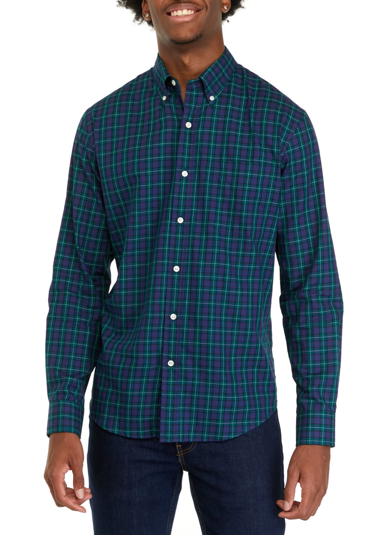 Mens Long Sleeve Woven Button Down Plaid Shirt