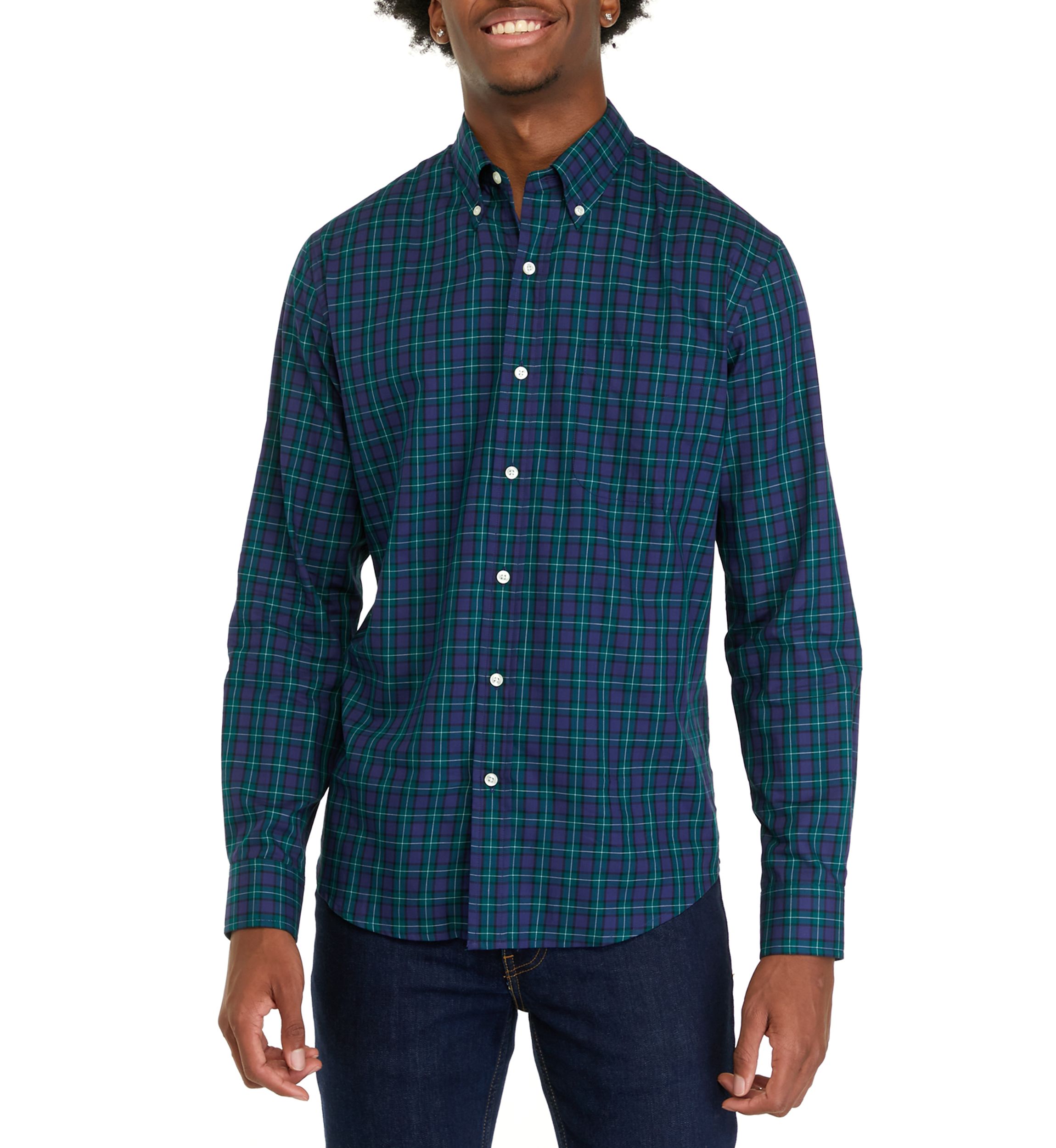 Mens Long Sleeve Woven Button Down Plaid Shirt
