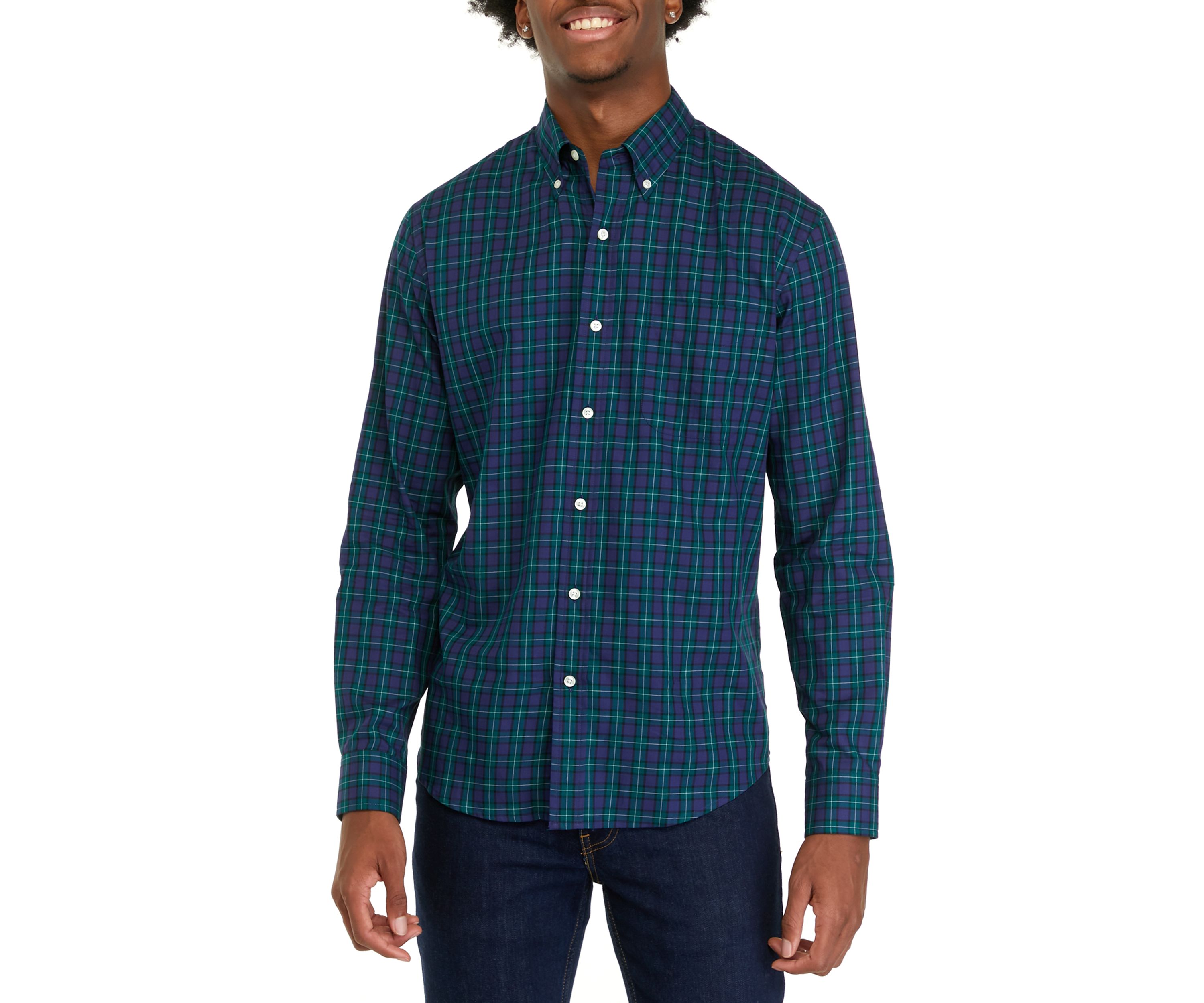 Mens Long Sleeve Woven Button Down Plaid Shirt