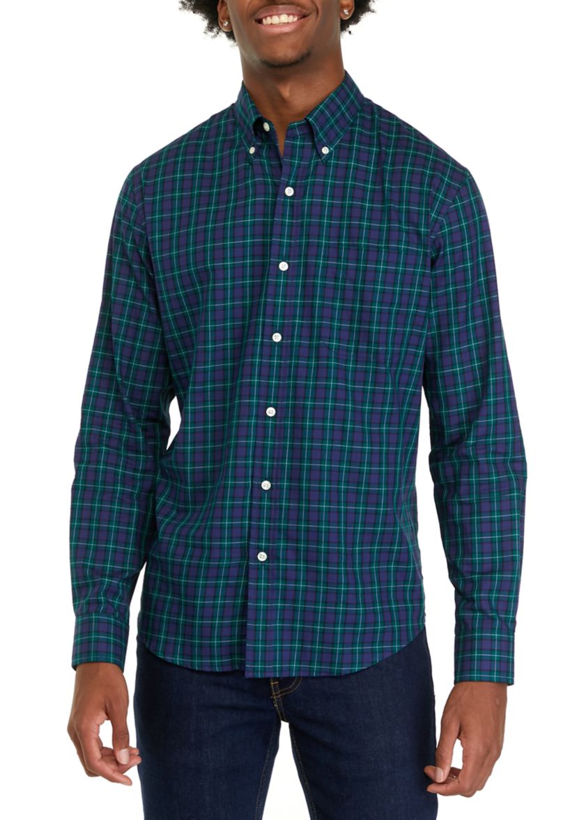 Mens Long Sleeve Woven Button Down Plaid Shirt