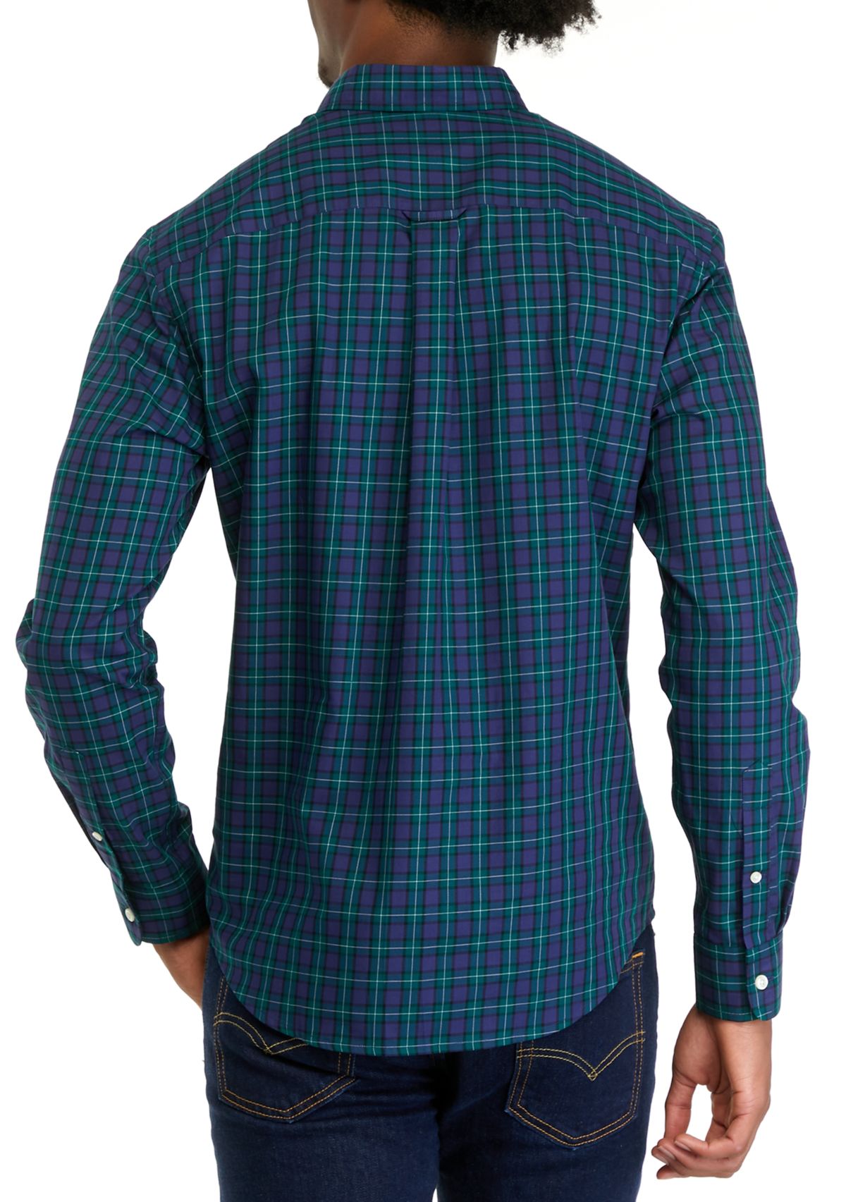 Mens Long Sleeve Woven Button Down Plaid Shirt