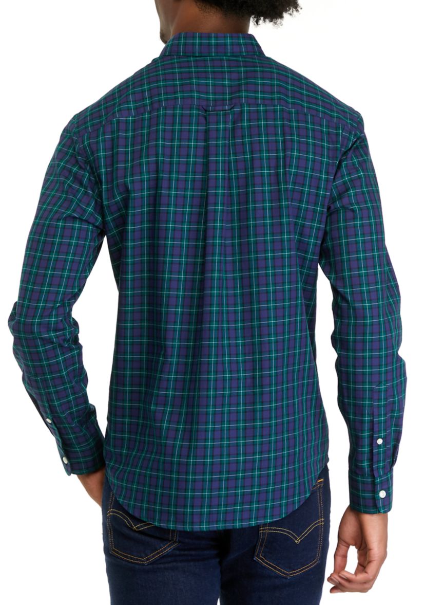 Mens Long Sleeve Woven Button Down Plaid Shirt