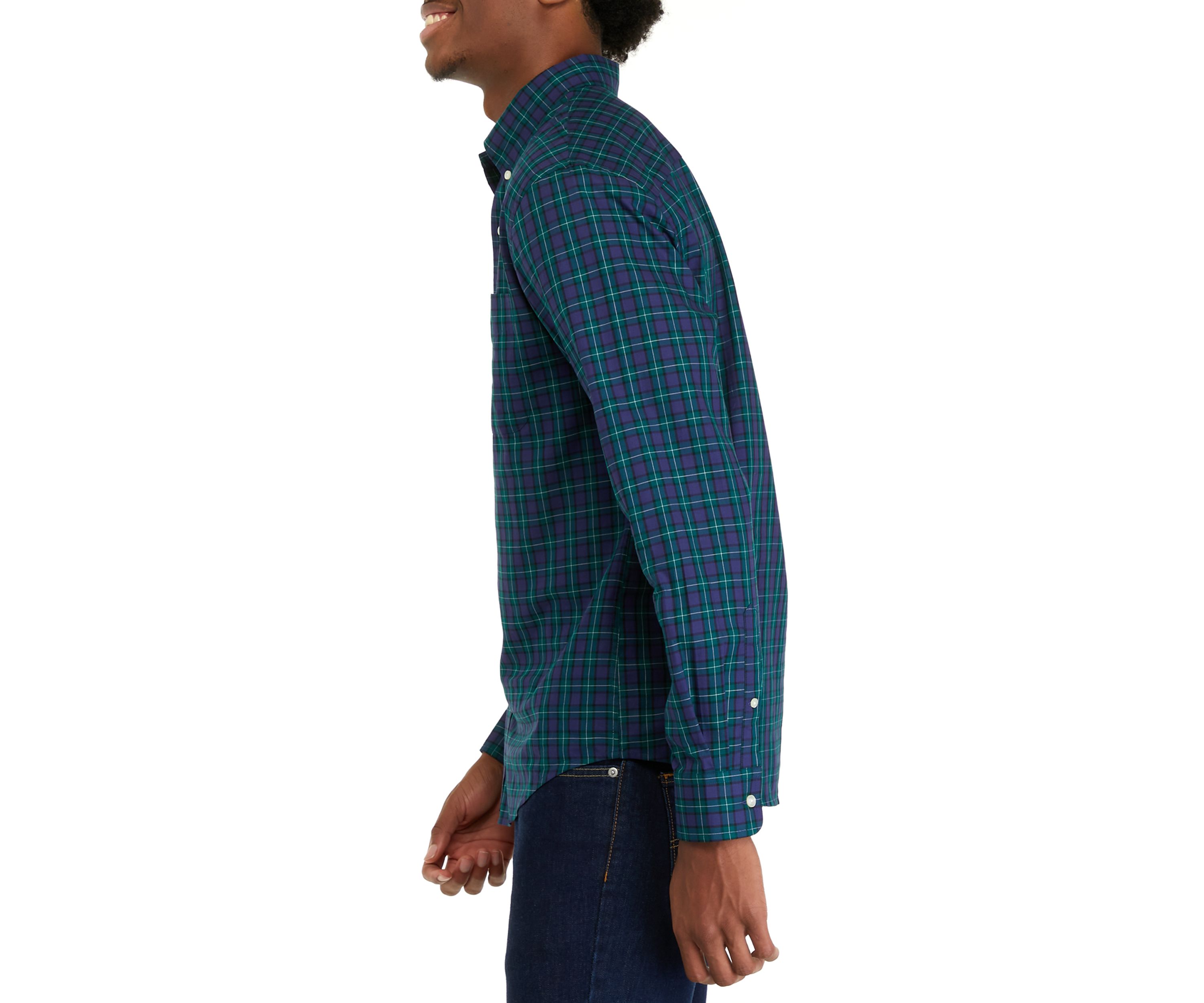 Mens Long Sleeve Woven Button Down Plaid Shirt