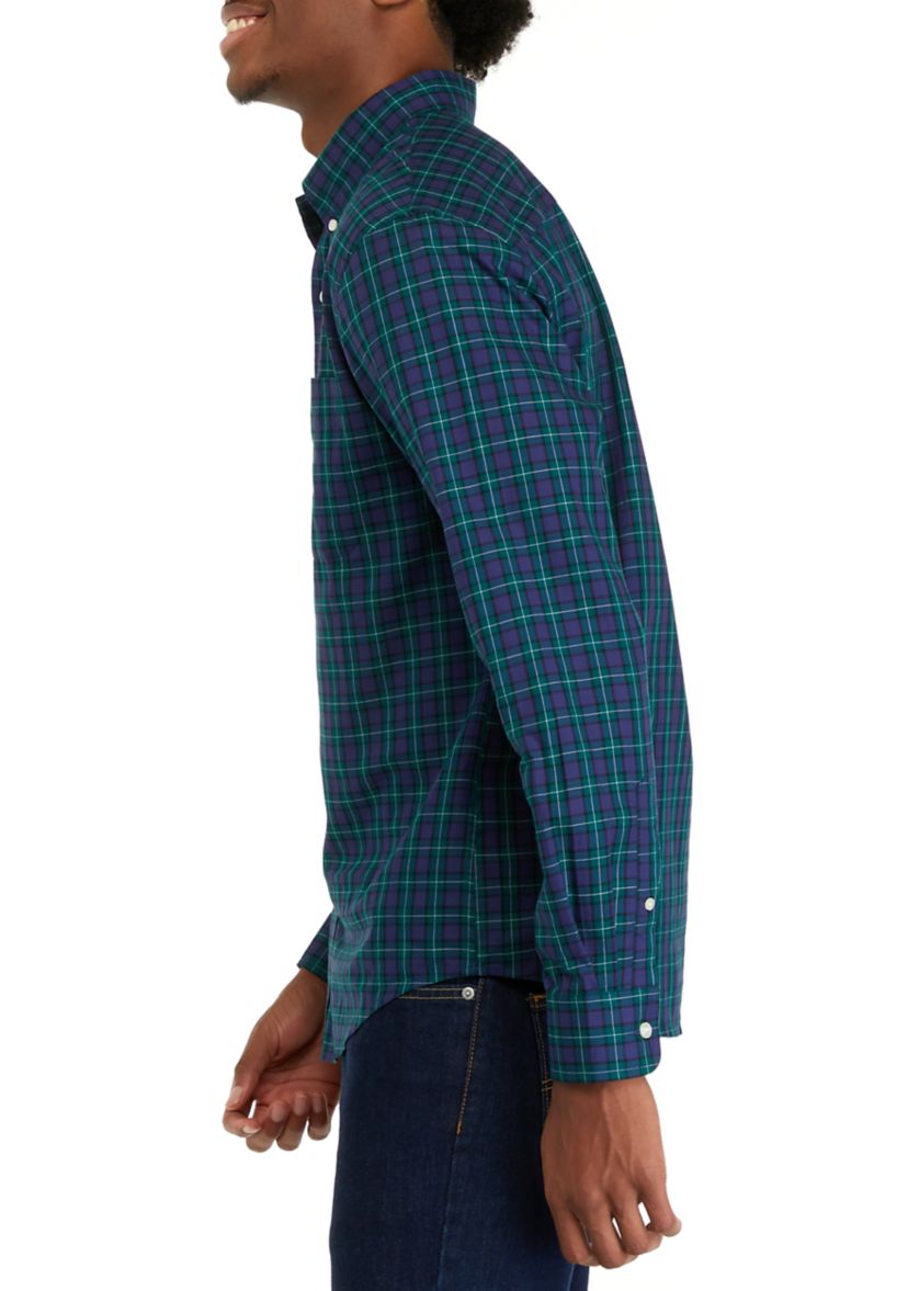 Mens Long Sleeve Woven Button Down Plaid Shirt