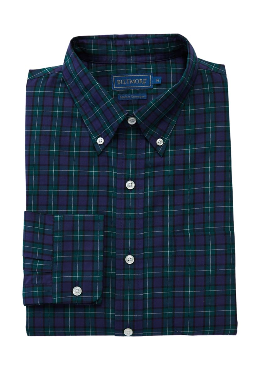 Mens Long Sleeve Woven Button Down Plaid Shirt