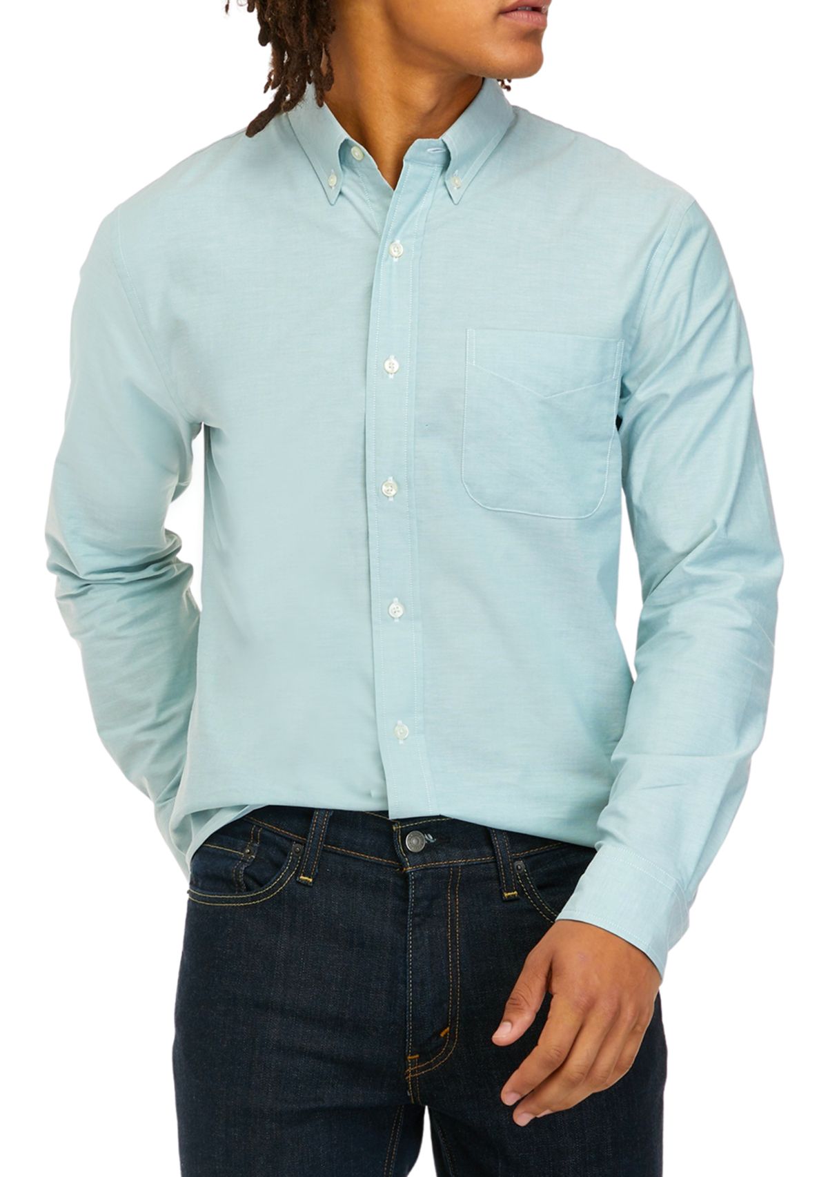 Mens Long Sleeve Woven Button Down Oxford Shirt