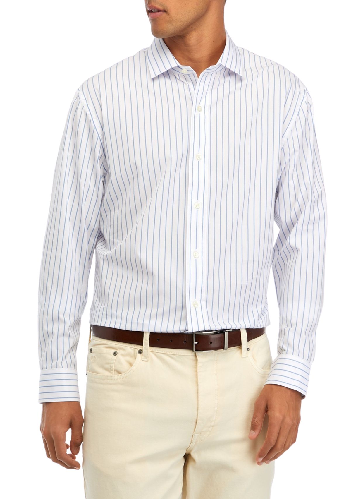 Long Sleeve Woven Striped Button Up Shirt 