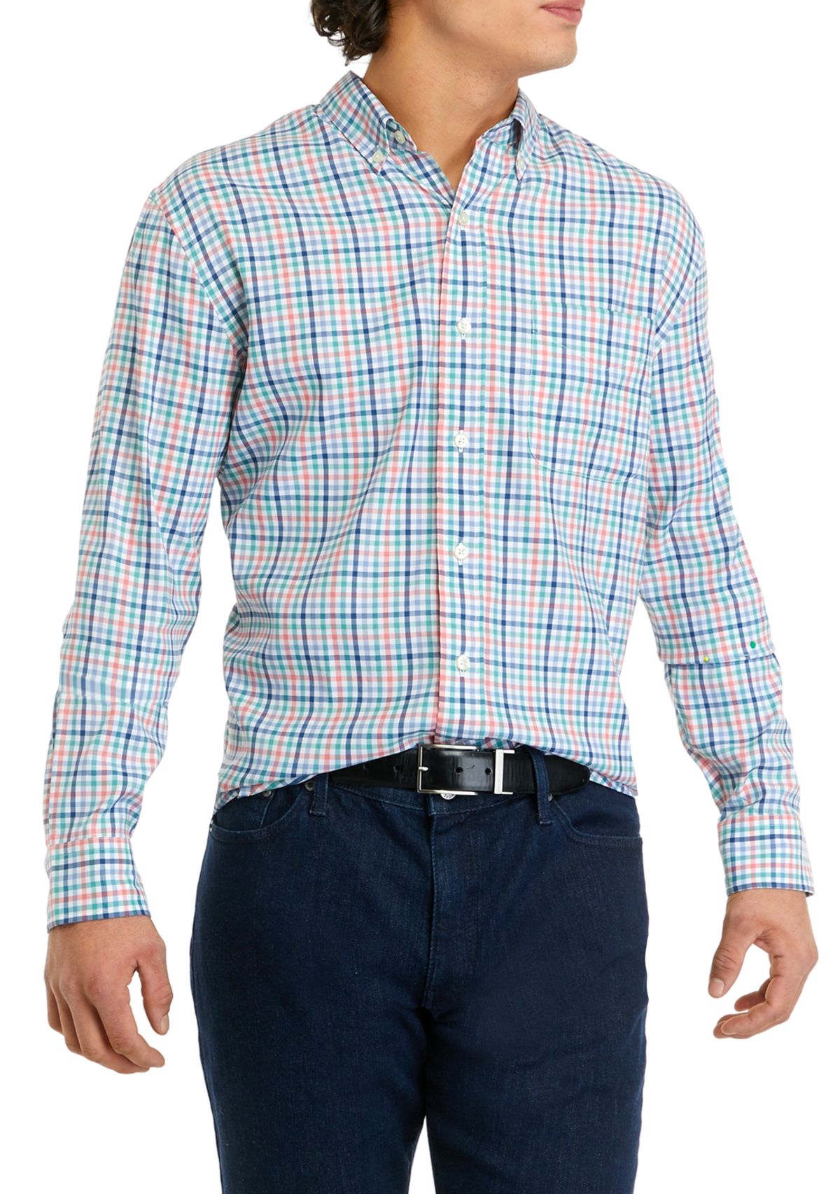 Mens Long Sleeve Woven Plaid Button Down Shirt