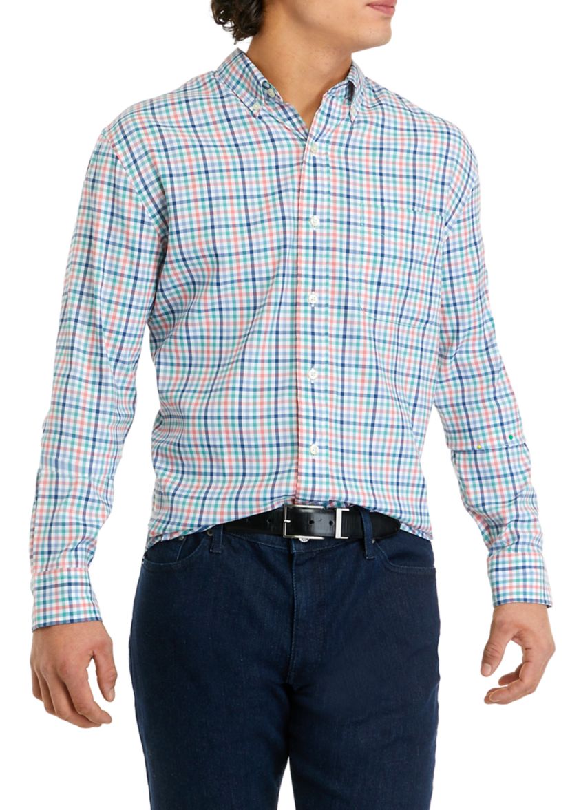 Mens Long Sleeve Woven Plaid Button Down Shirt