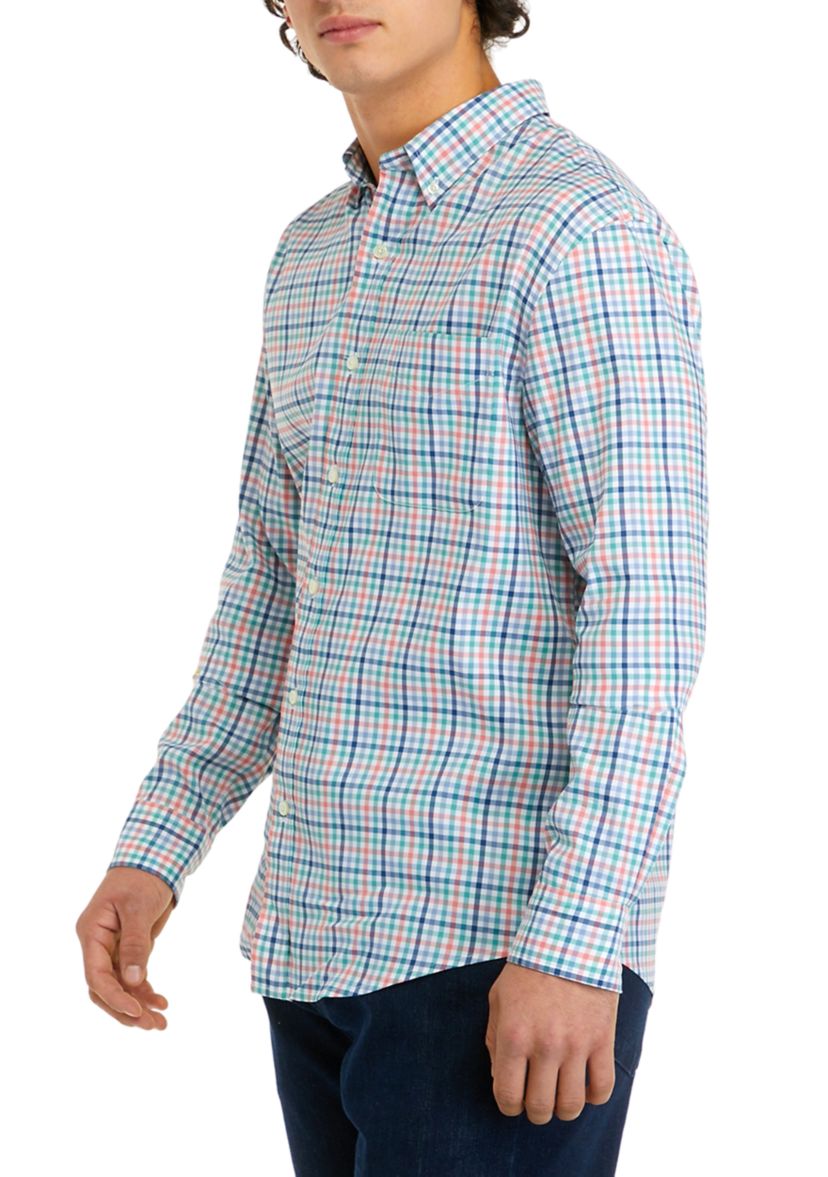Mens Long Sleeve Woven Plaid Button Down Shirt