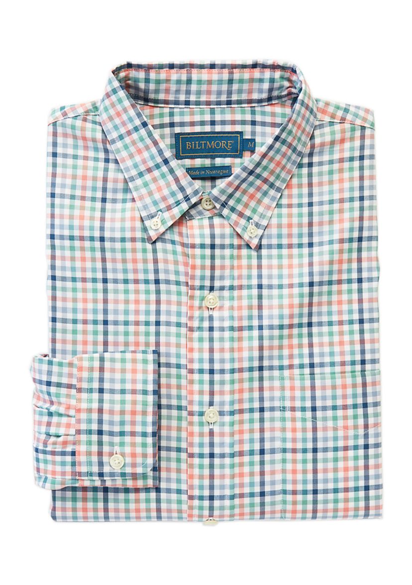 Mens Long Sleeve Woven Plaid Button Down Shirt