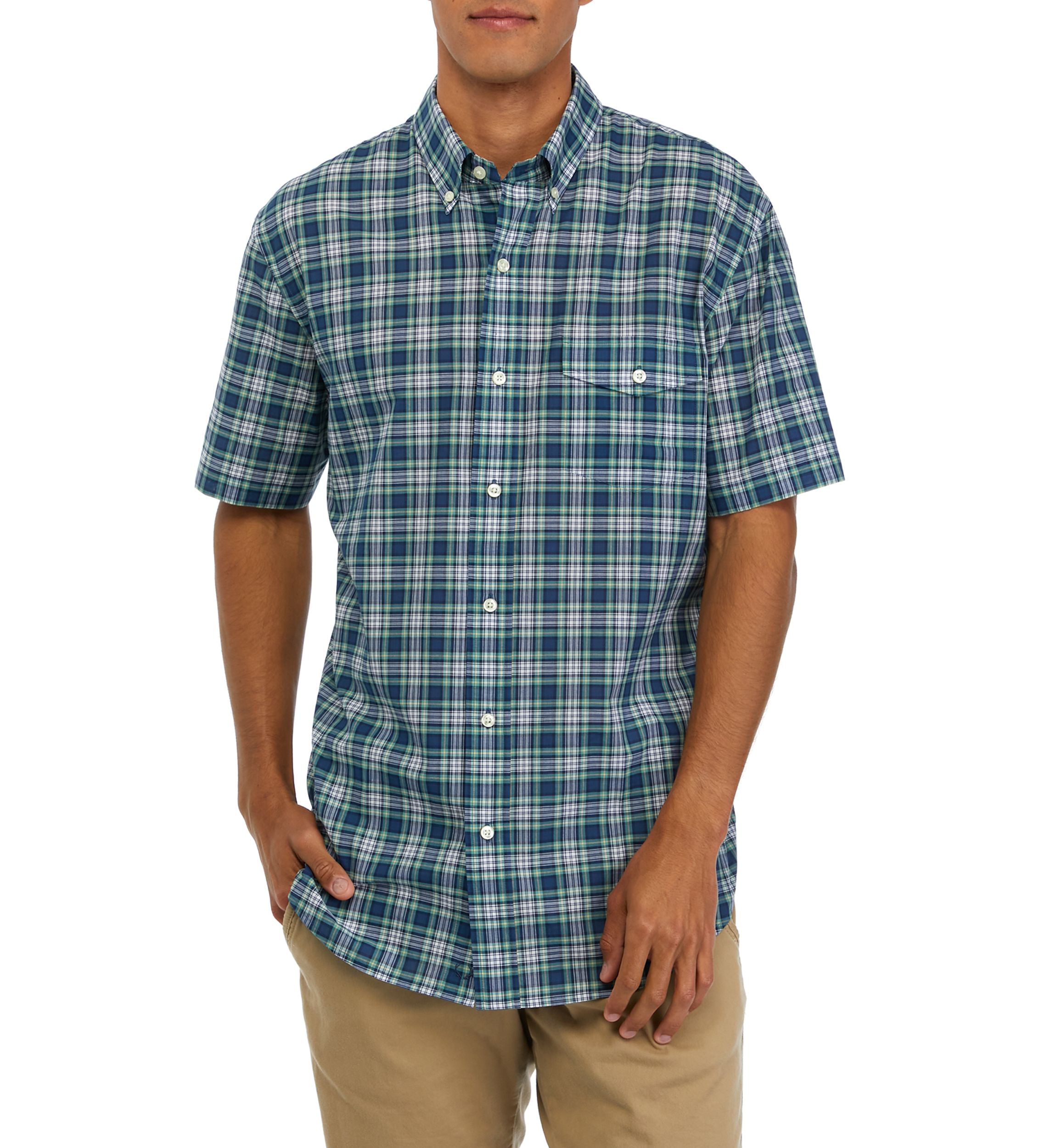 Mens Poplin Plaid Woven Shirt