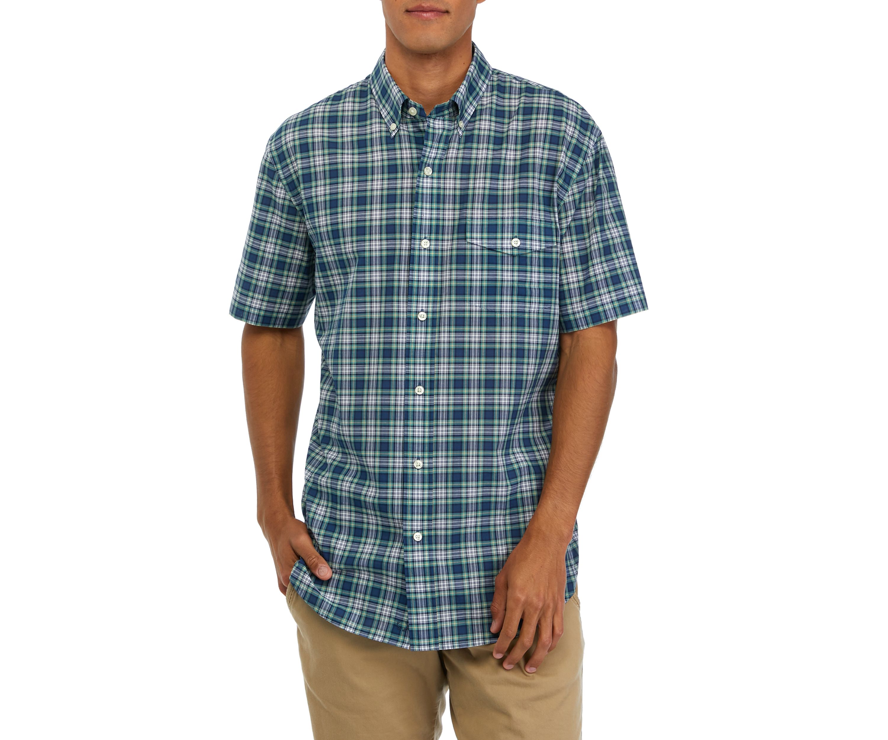 Mens Poplin Plaid Woven Shirt
