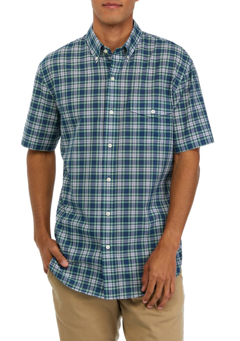 Mens Poplin Plaid Woven Shirt