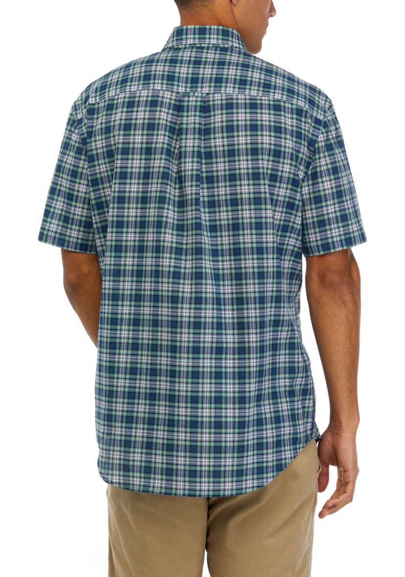 Mens Poplin Plaid Woven Shirt