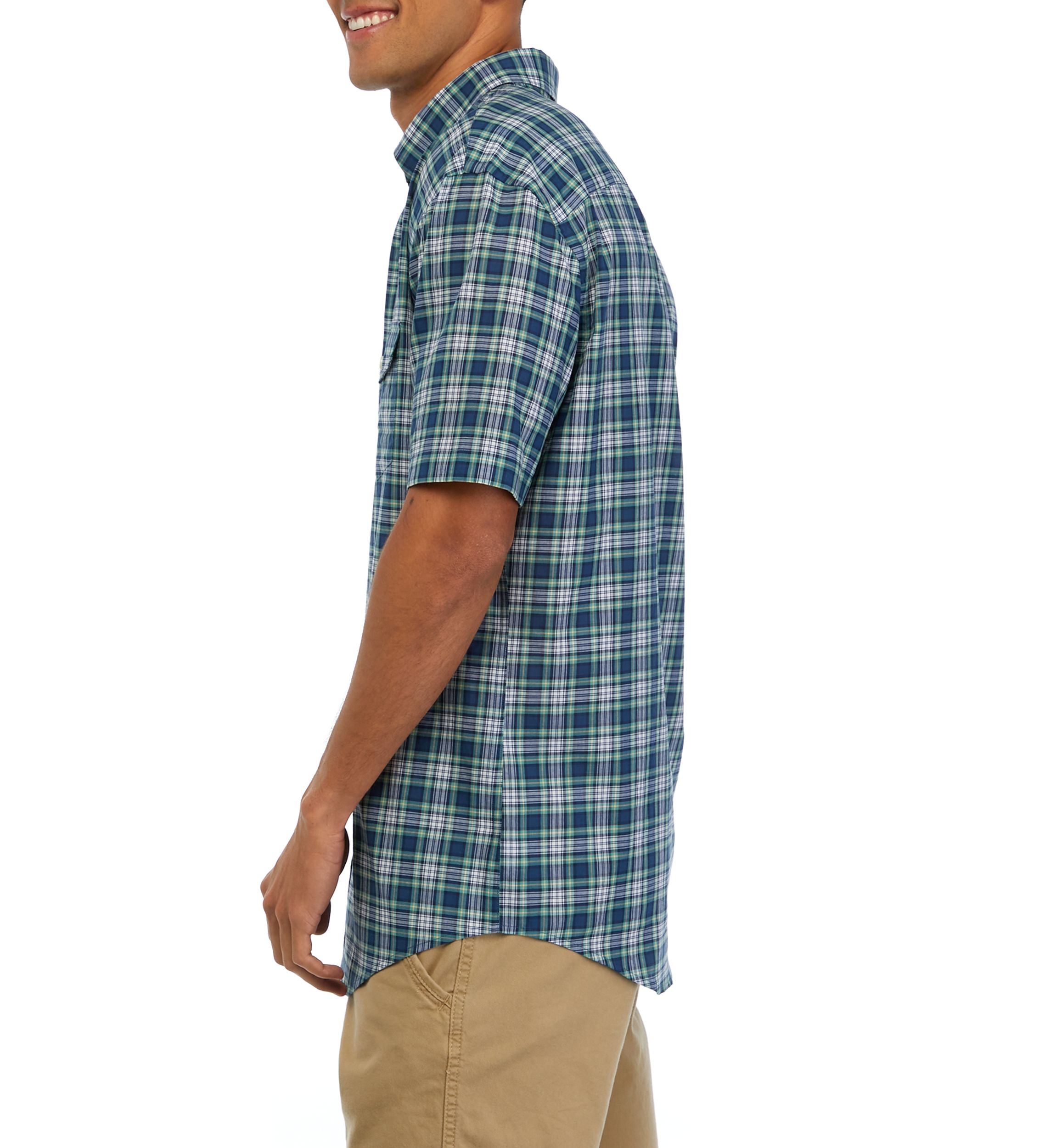 Mens Poplin Plaid Woven Shirt