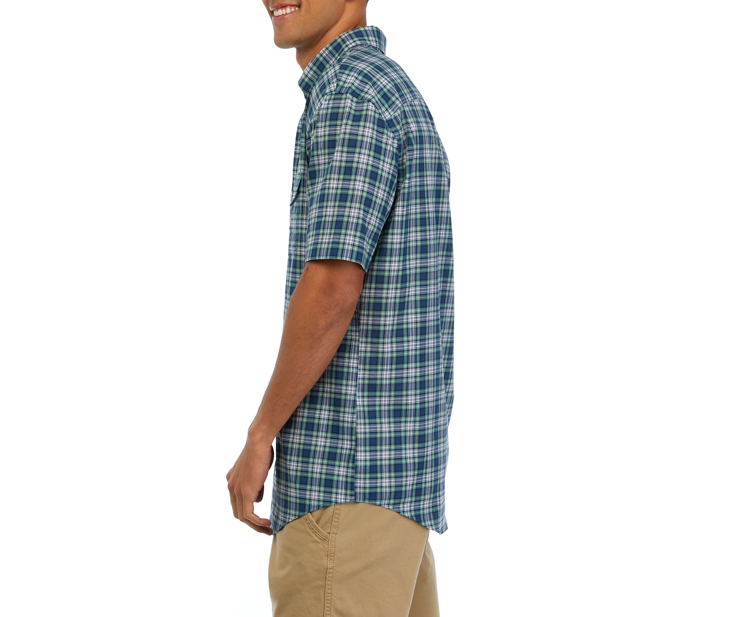 Mens Poplin Plaid Woven Shirt