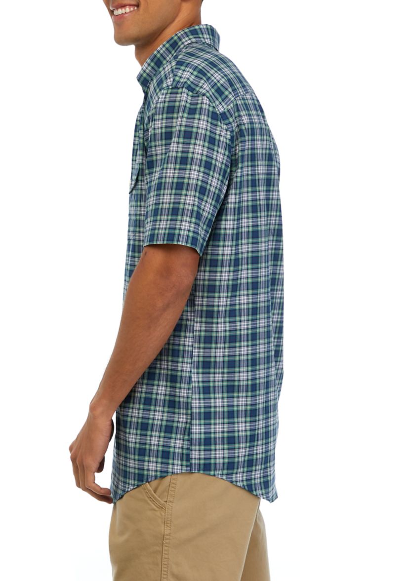 Mens Poplin Plaid Woven Shirt
