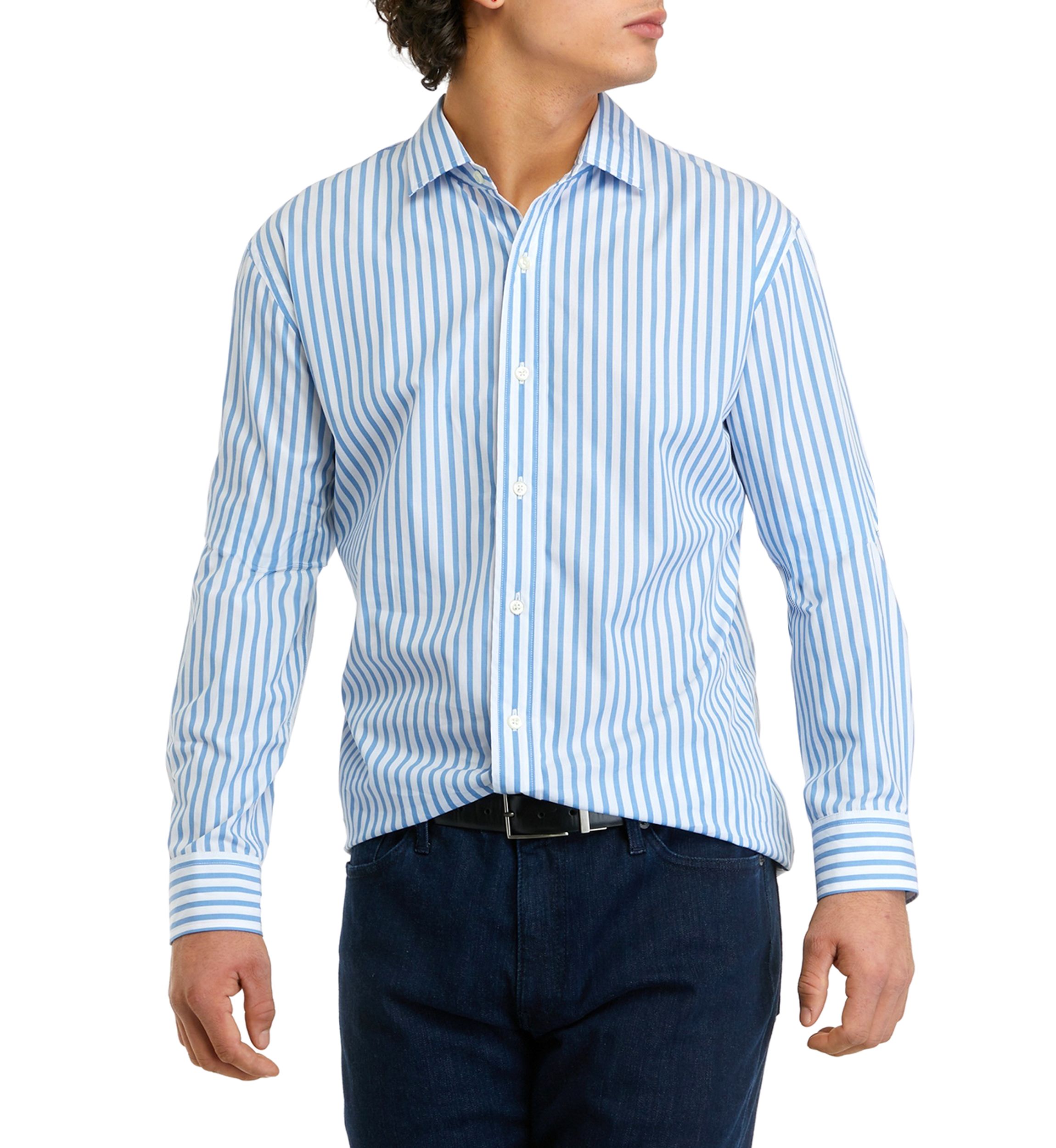 Mens Long Sleeve Woven Spread Collar Striped Shirt