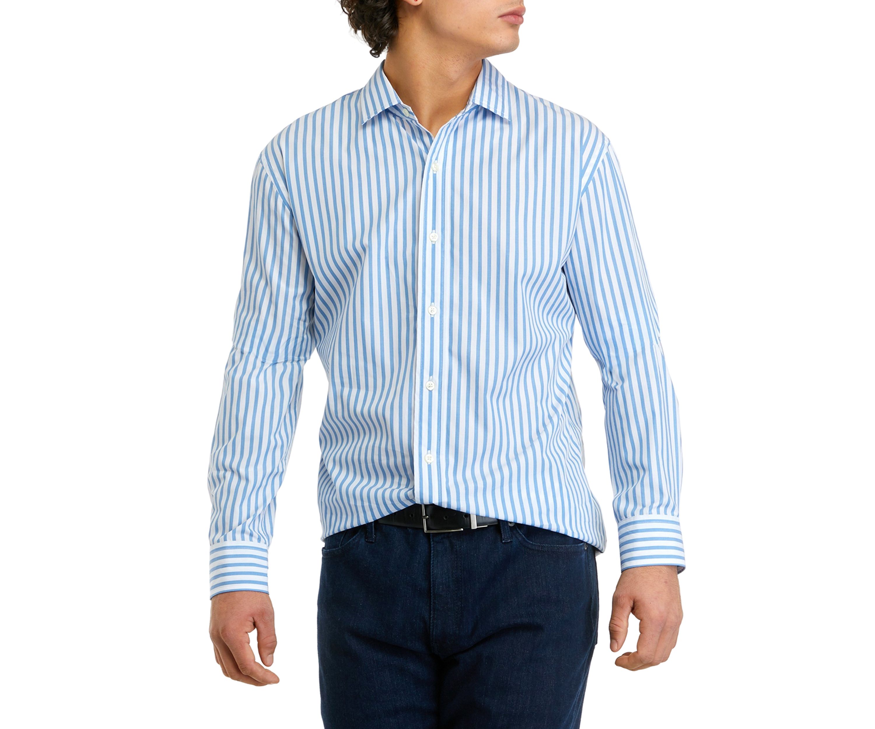 Mens Long Sleeve Woven Spread Collar Striped Shirt