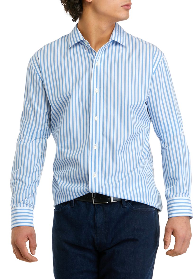 Mens Long Sleeve Woven Spread Collar Striped Shirt