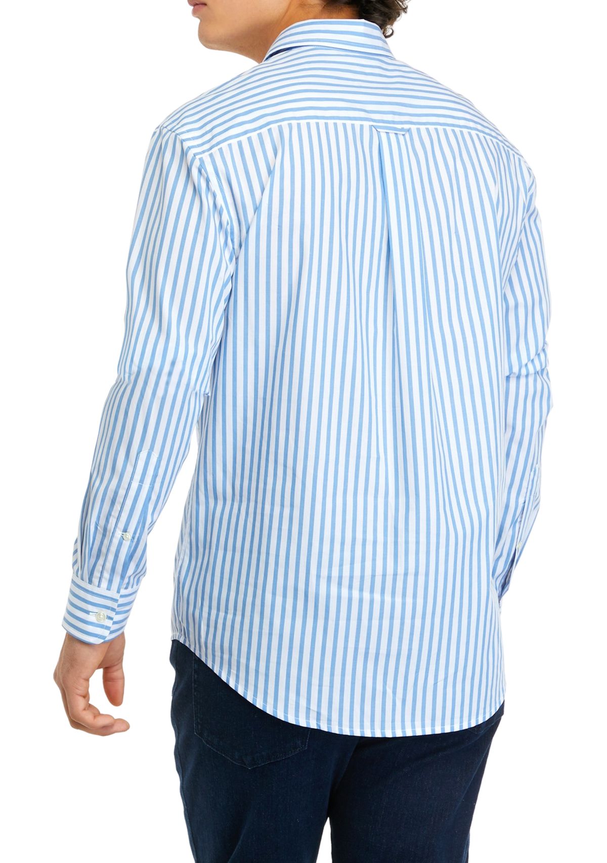 Mens Long Sleeve Woven Spread Collar Striped Shirt