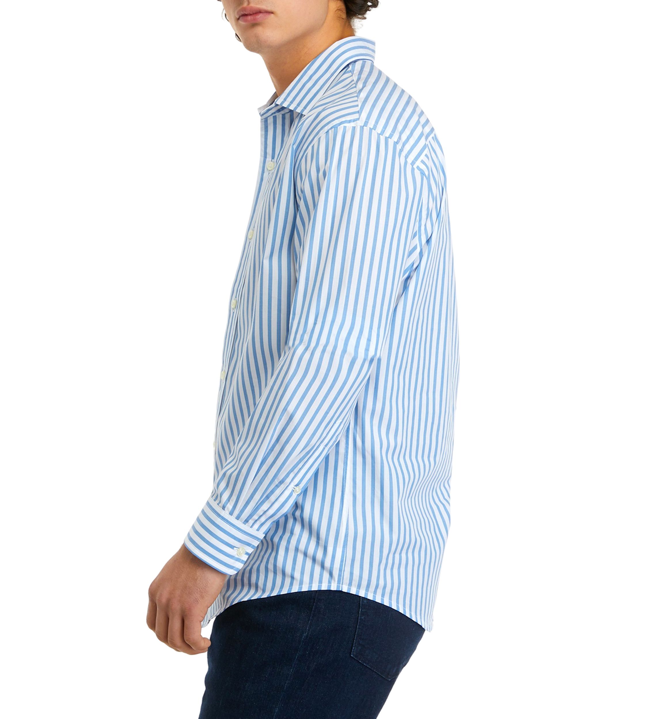 Mens Long Sleeve Woven Spread Collar Striped Shirt