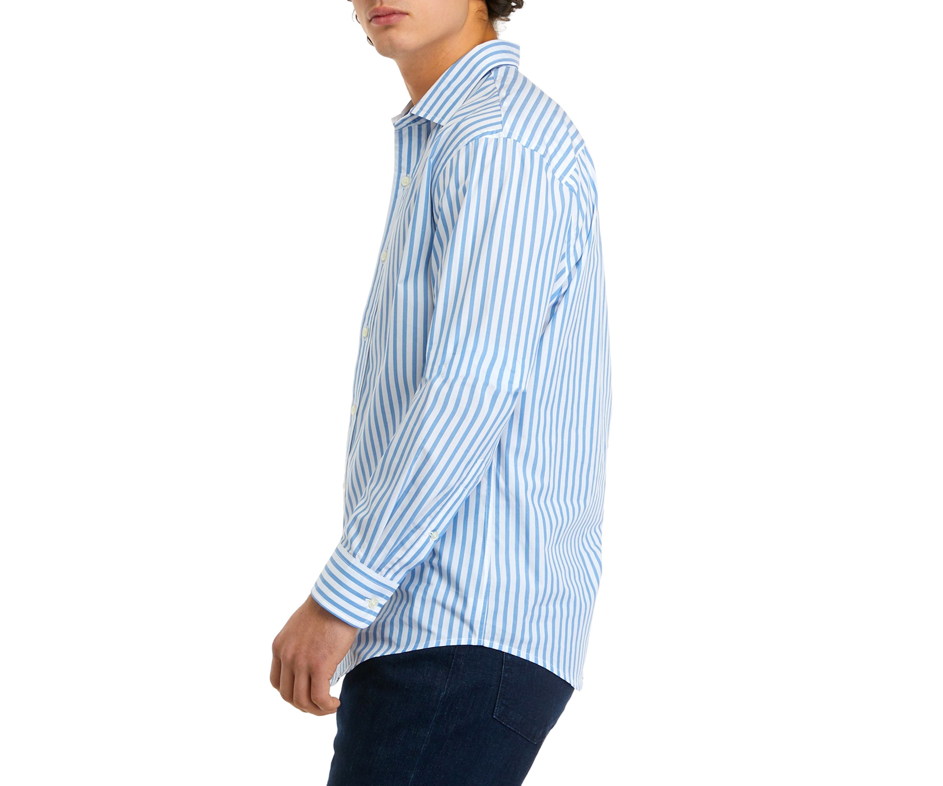 Mens Long Sleeve Woven Spread Collar Striped Shirt
