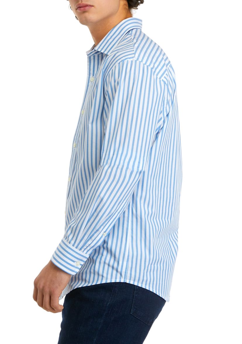 Mens Long Sleeve Woven Spread Collar Striped Shirt