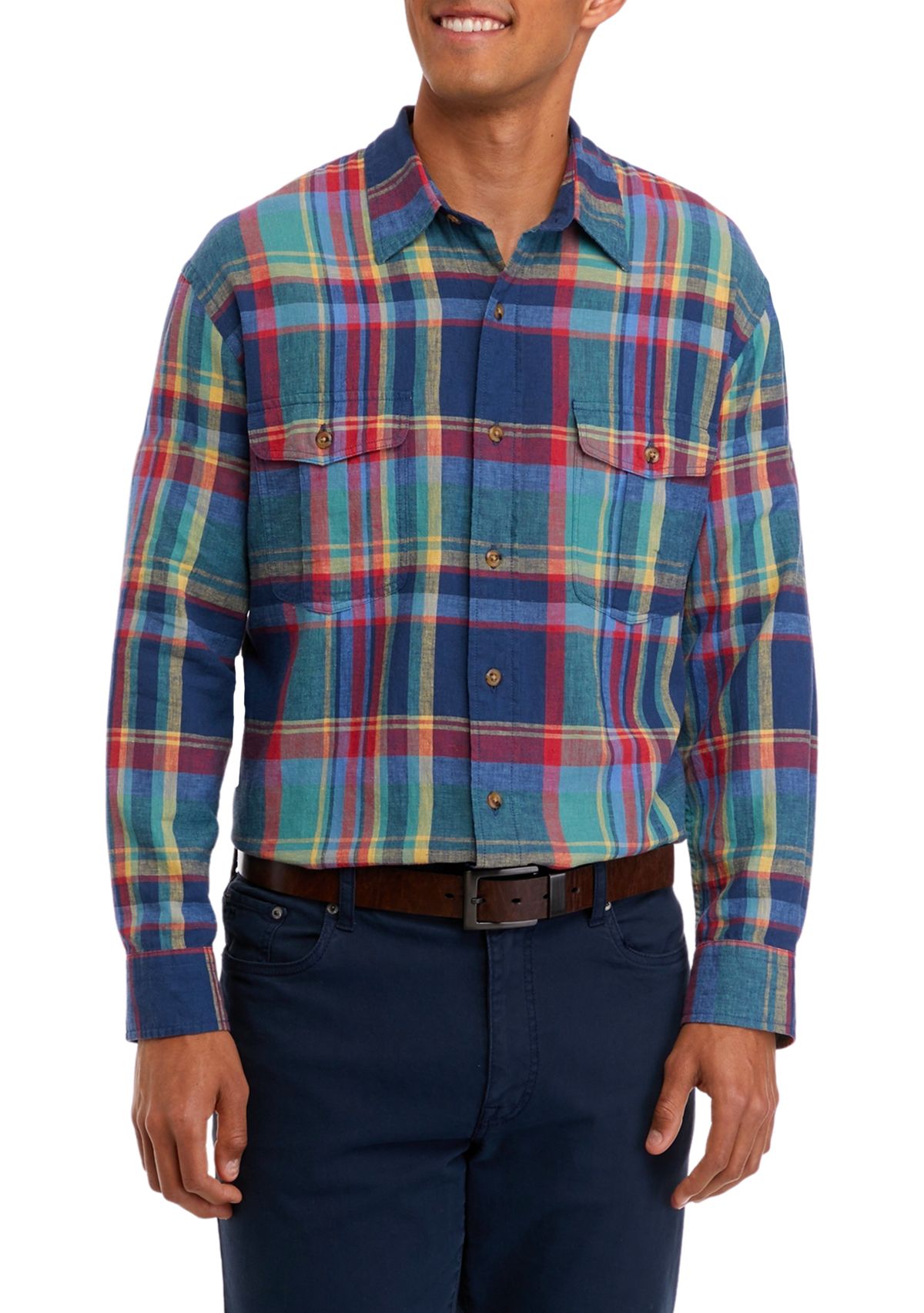 Mens Long Sleeve Woven Plaid Shirt