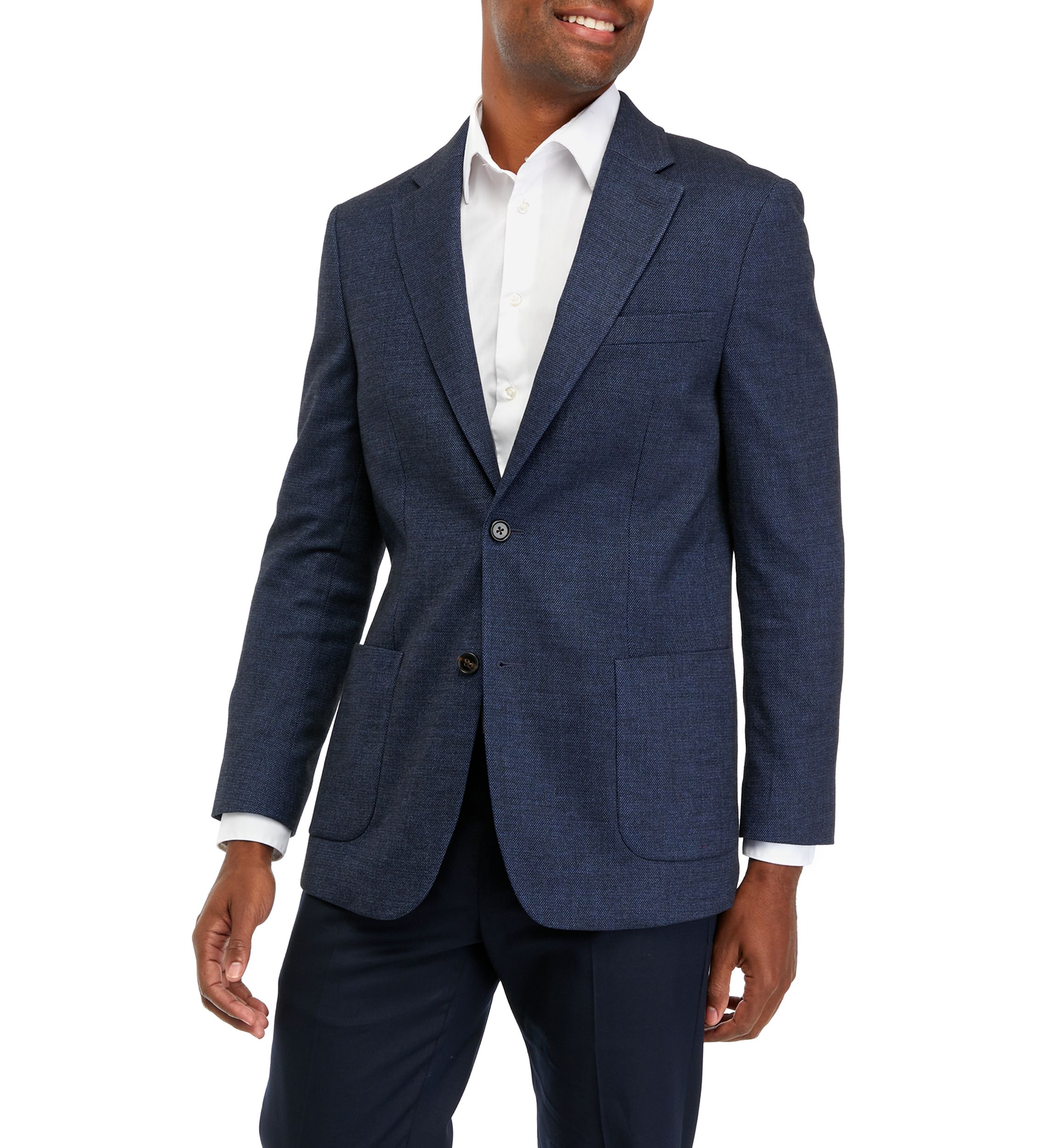 Single Breasted 2 Button Front Textured Solid Sport Coat 