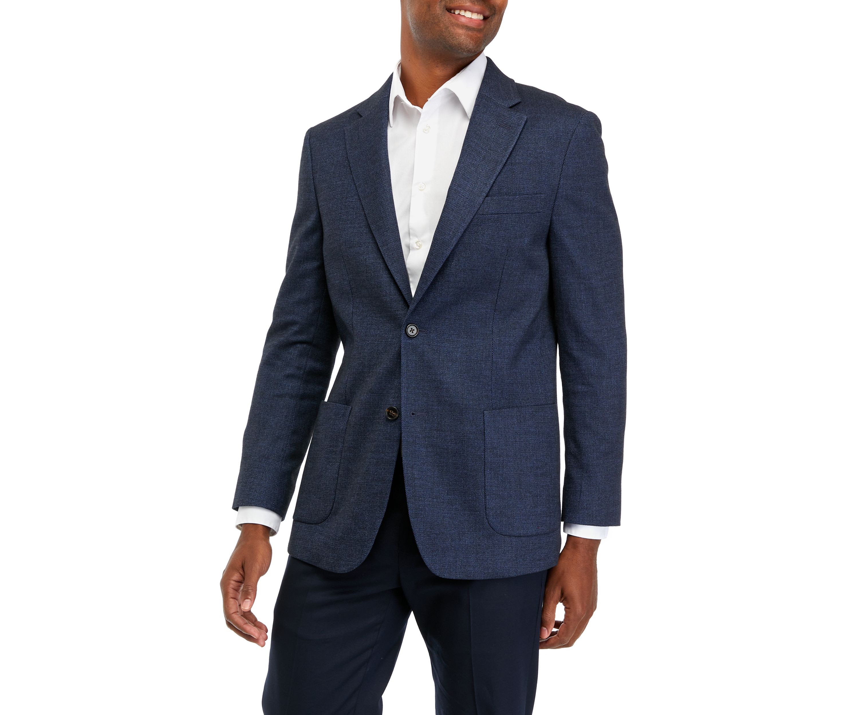 Single Breasted 2 Button Front Textured Solid Sport Coat 
