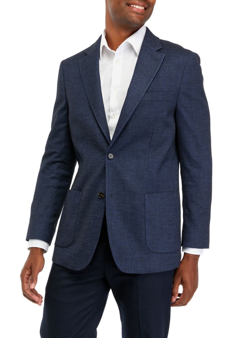 Single Breasted 2 Button Front Textured Solid Sport Coat 