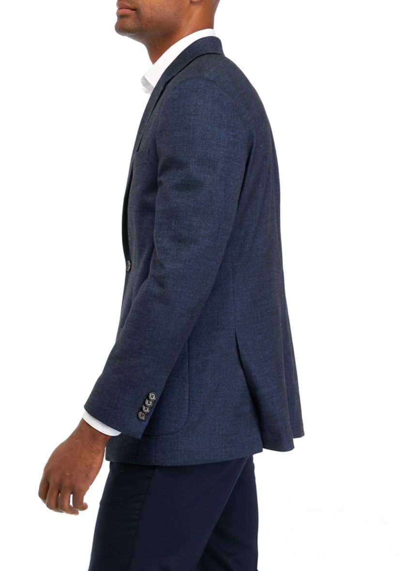 Single Breasted 2 Button Front Textured Solid Sport Coat 