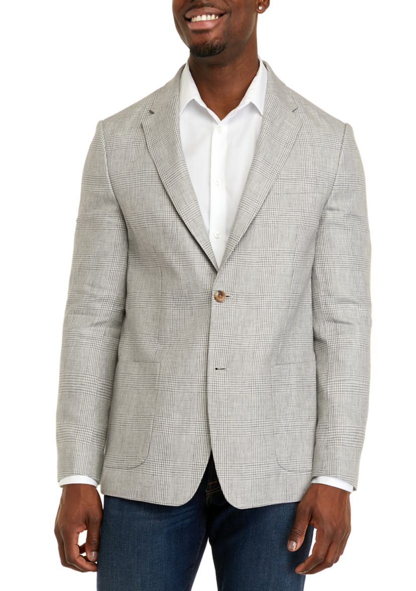 Mens Linen Plaid Sport Coat