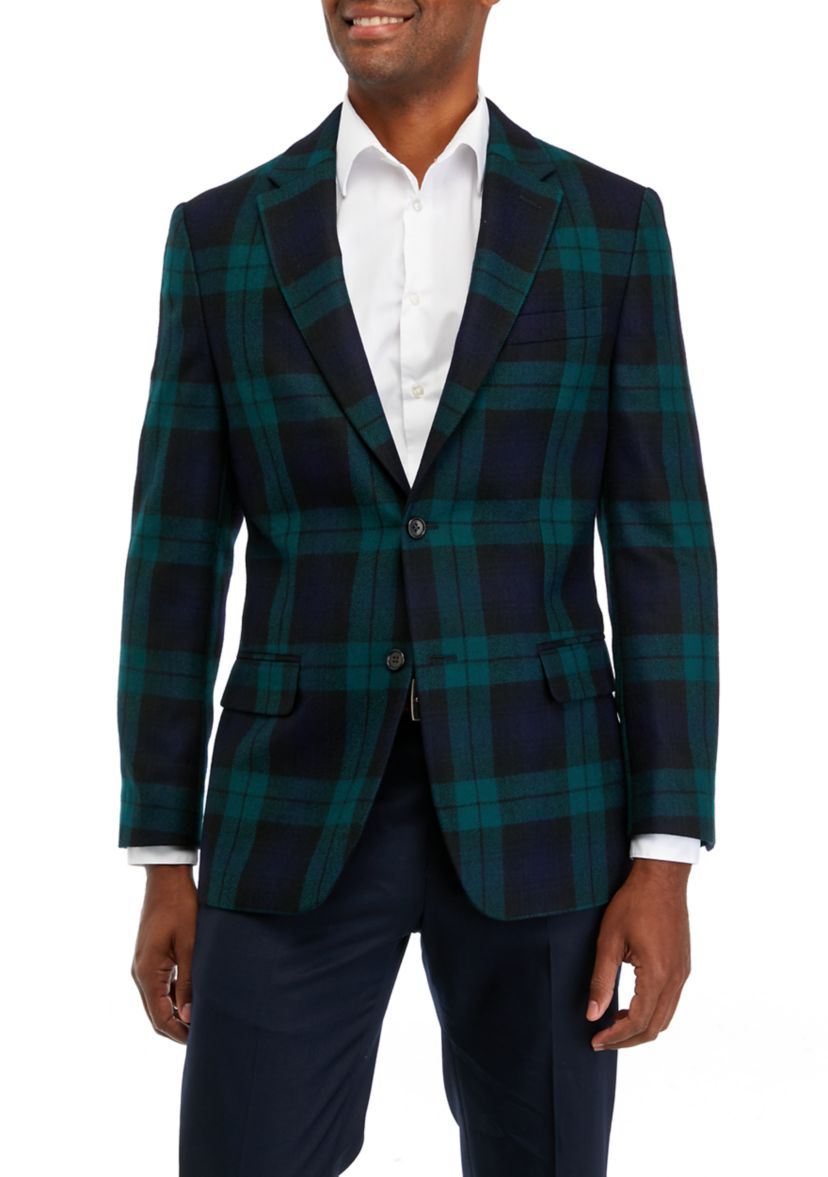 Single Breasted 2 Button Front Plaid Sport Coat 